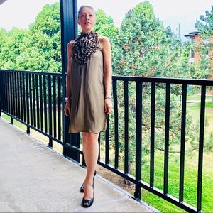 Zara Taupe Ruffle Neck Dress